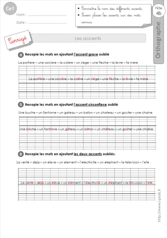 Ce1: Les Accents EXERCICES