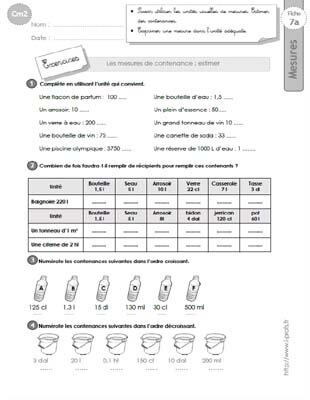 Cm2: Exercices Les Mesures De Capacites- Tableau De Conversion