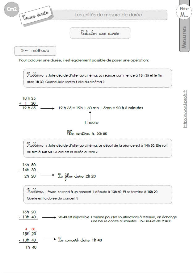 Evaluation Durée Cm2 Pdf Avec Correction cm2: Lecon les MESURES DE DUREES