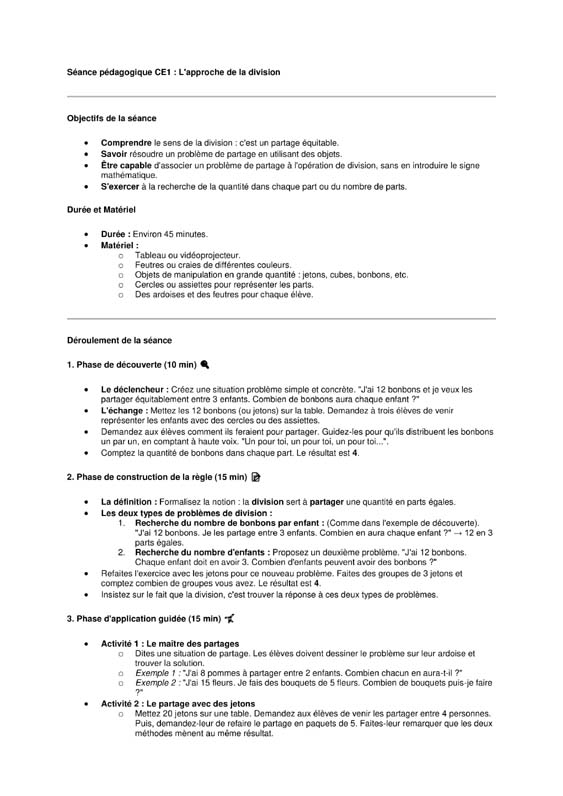 calcul ce1 approche de la division
