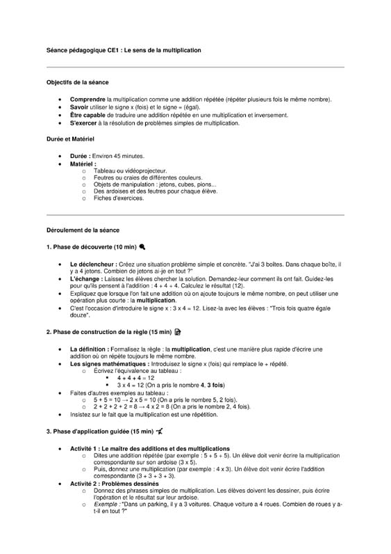 calcul ce1 le sens de la multiplication