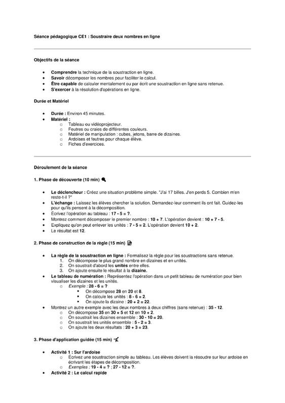 calcul ce1 soustraction en ligne
