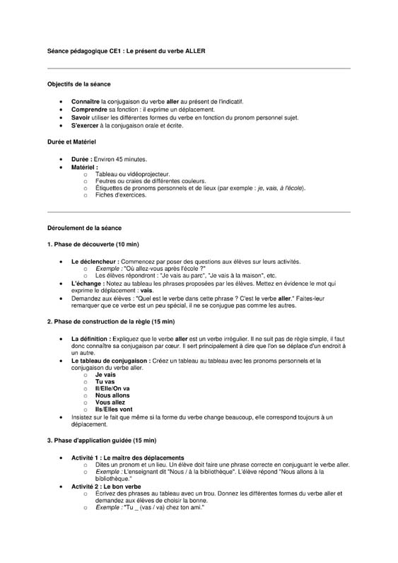 conjugaison ce1 le présent du verbe aller