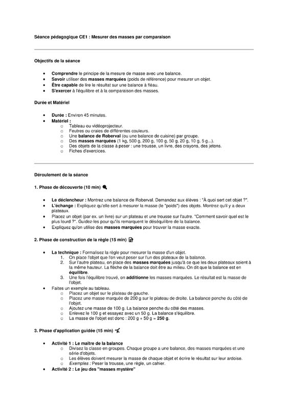 geometrie ce1 comparer des masse