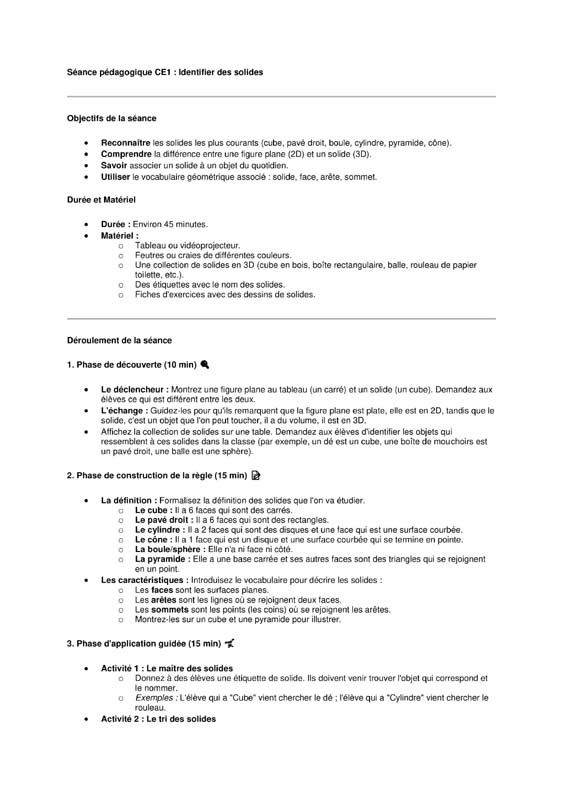 geometrie ce1 les solides