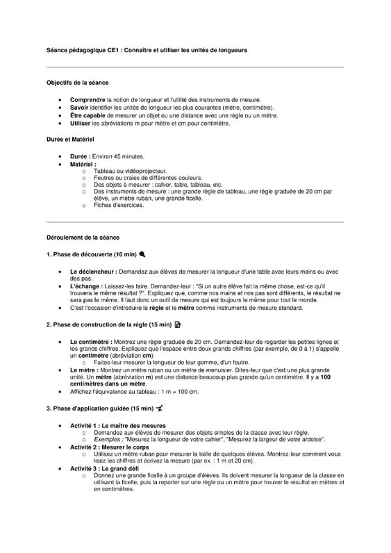geometrie ce1 connaitre et utiliser unites de longueur