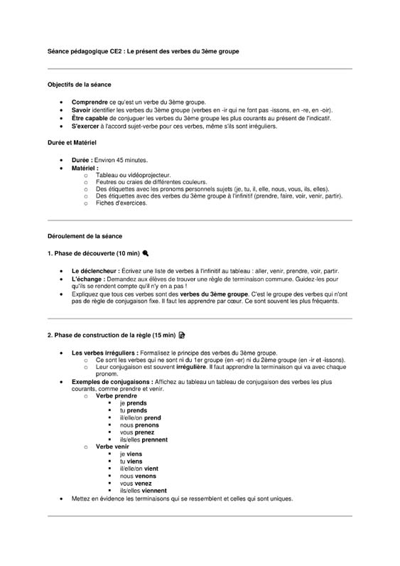 seance ce2 présent des verbes du 3ème groupe