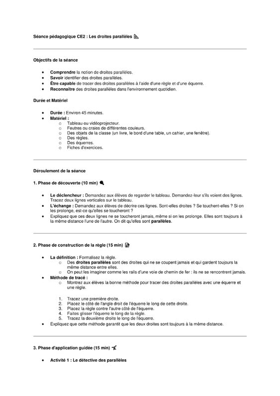 seance ce2 les droites parallèles 