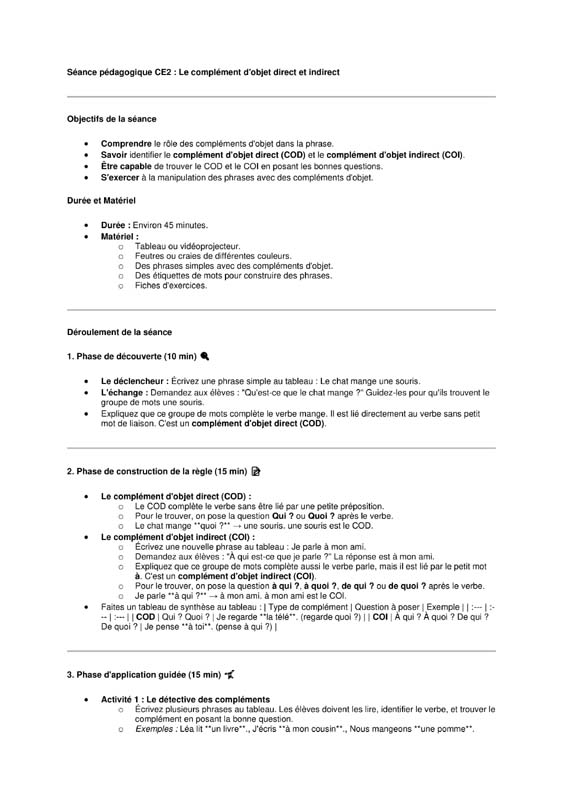seance ce2 le COD et COI 