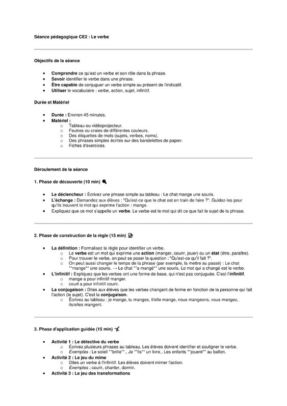 seance ce2 le verbe