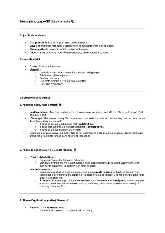 seance ce2 Vocabulaire: le dictionnaire