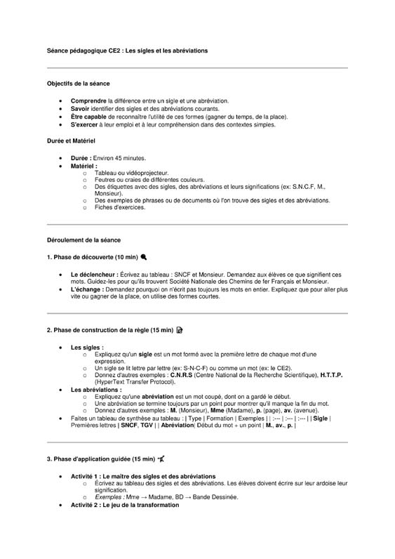 seance ce2 Vocabulaire: les sigles et abréviations 