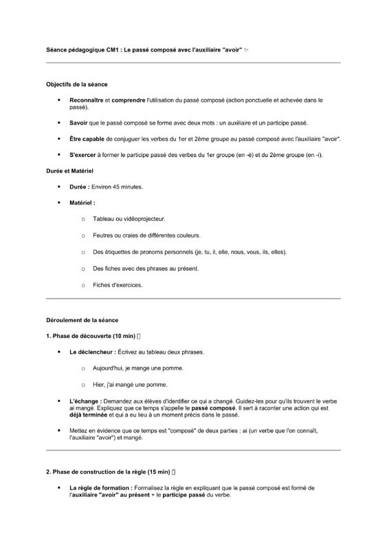 seance cm1passé composé avec avoir