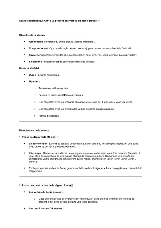 seance cm1 présent des verbes du 3ème groupe