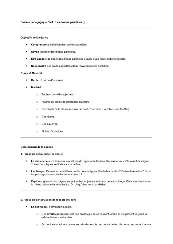 seance cm1 droites parallèles