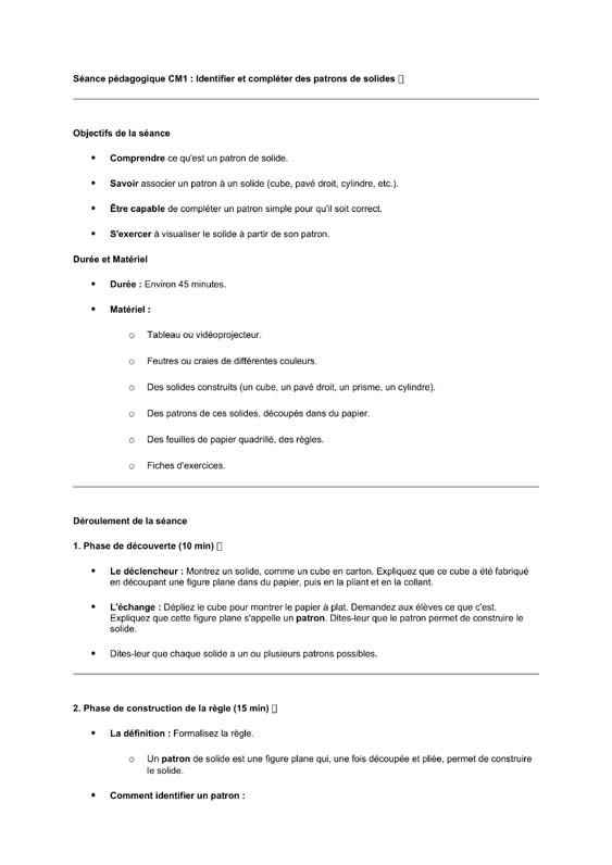 seance cm1 identifier des patrons de solides