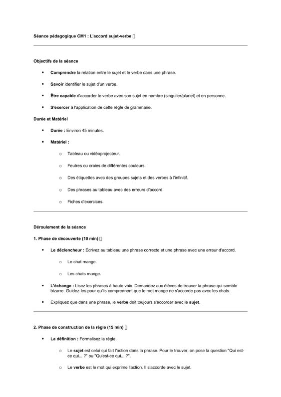 seance cm1 accord sujet verbe 