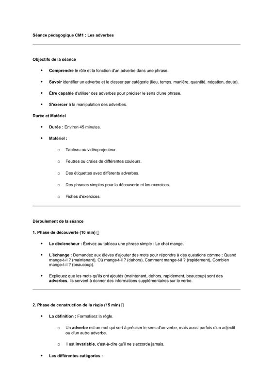 seance cm1 les adverbes