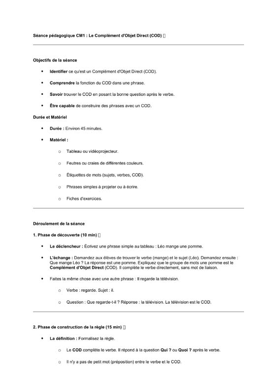 seance cm1 le COD