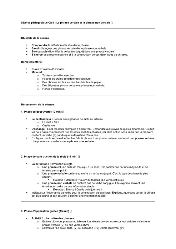 seance cm1 La phrase verbale et non verbale