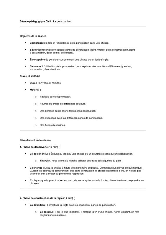 seance cm1 la ponctuation