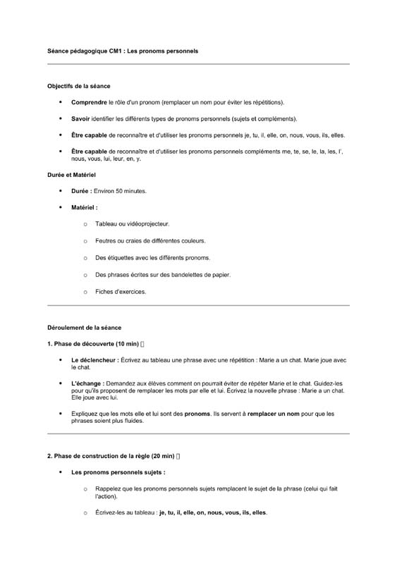 seance cm1 CM1 pronoms personnels