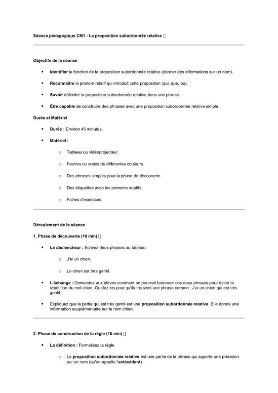 seance cm1 subordonnée relative