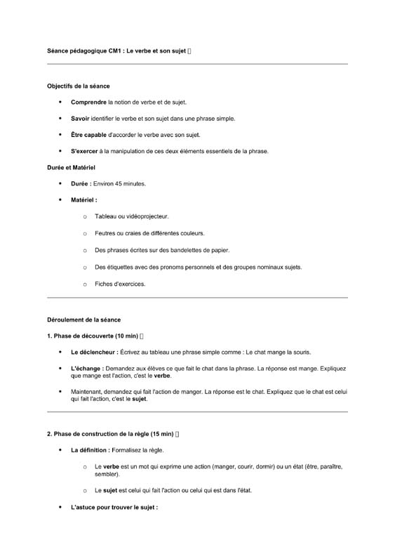 seance cm1 le sujet et le verbe 