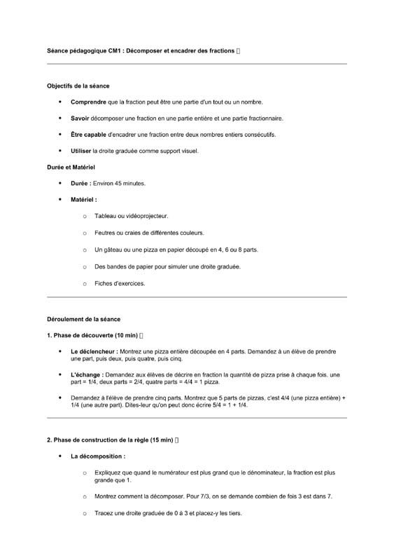 seance cm1 décomposer et encadrer des fractions