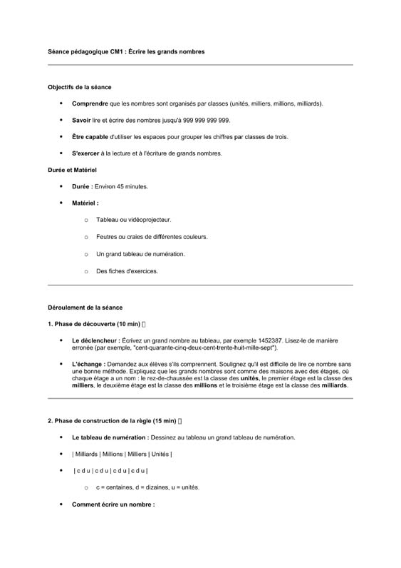 seance cm1 écrire les grands nombres