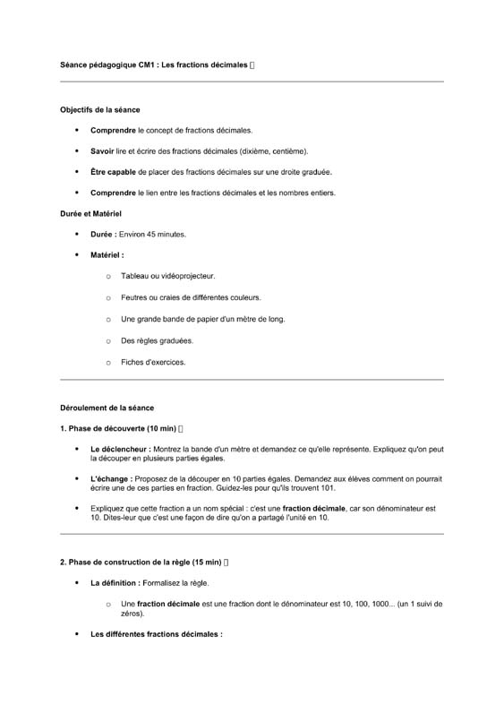 seance cm1 les fractions décimales