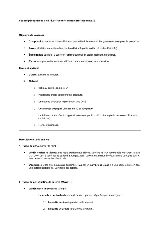 seance cm1 lire et écrire les nombres décimaux