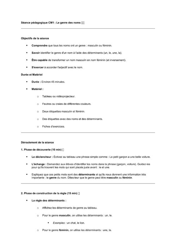 seance cm1 le genre des noms