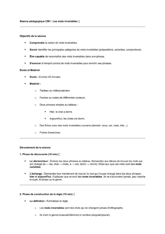 seance cm1 les mots invariables