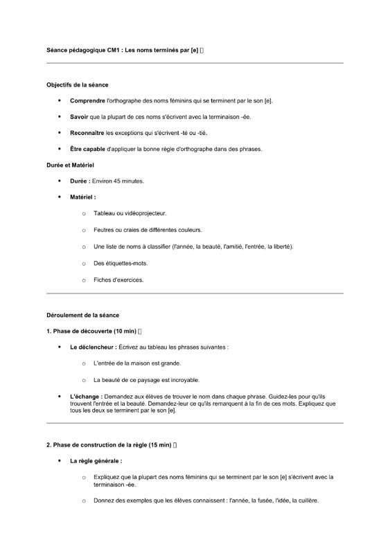 seance cm1 terminaison des noms en [e] [te] [tje]