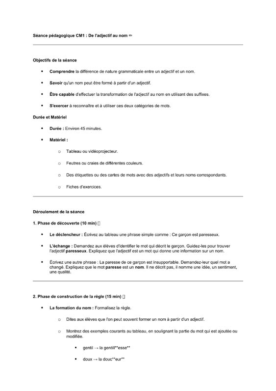seance cm1 de l'adjectif au nom