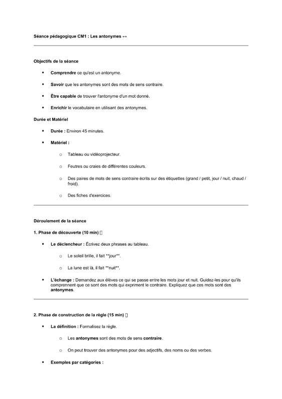 seance cm1 les antonymes 
