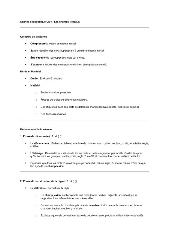 seance cm1 les champs lexicaux 