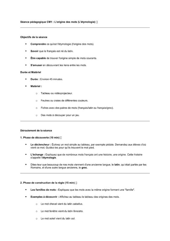 seance cm1 l'origine des mots