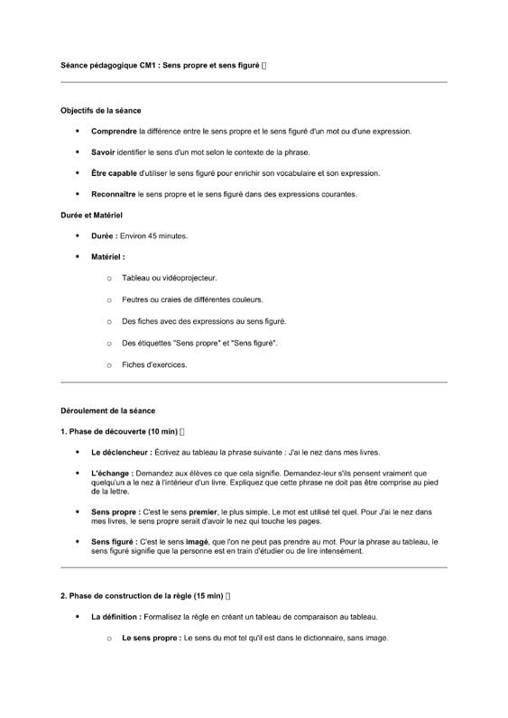 seance cm1 sens propre/sens figuré
