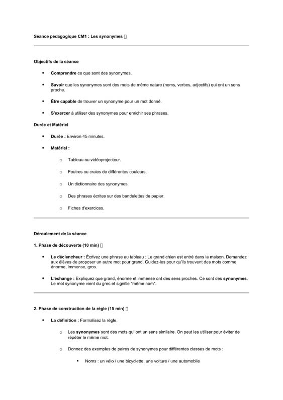seance cm1 les synonymes
