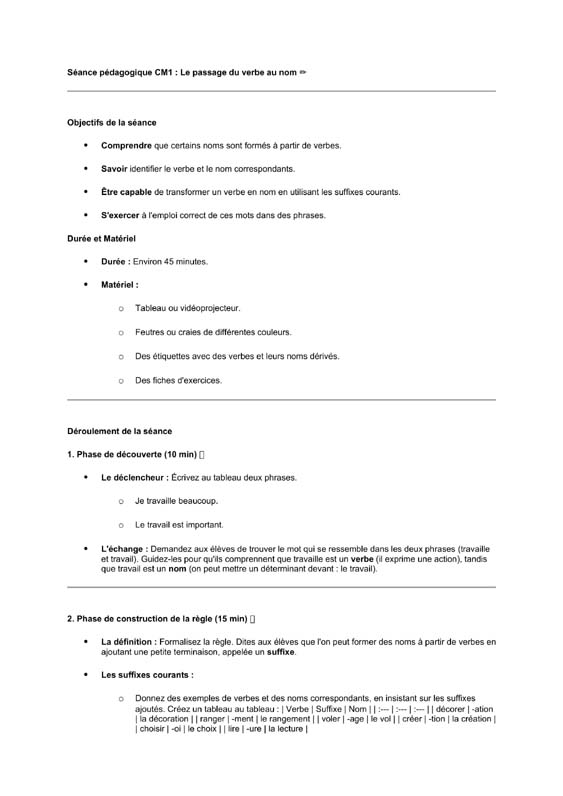 seance cm1 du verbe au nom