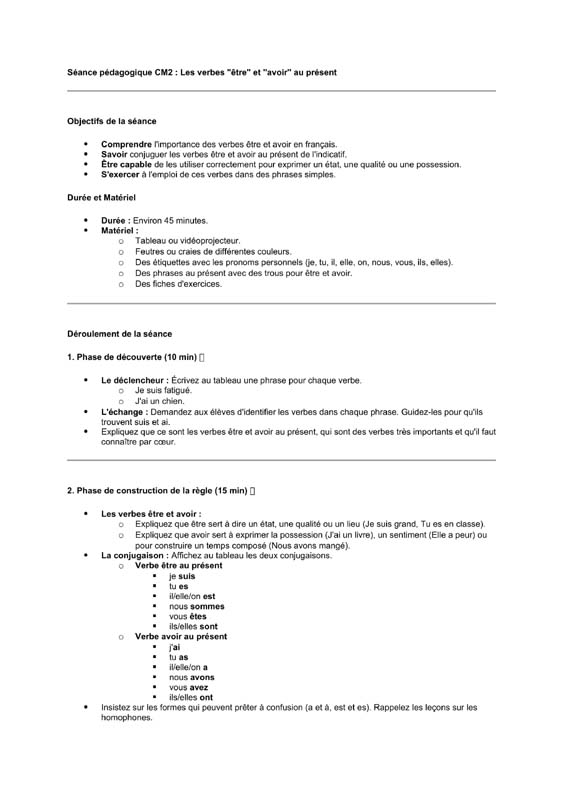 seance cm2 Être et avoir au présent