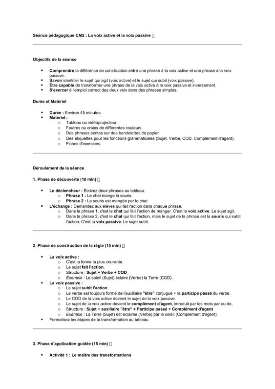 seance cm2 La forme passive et active