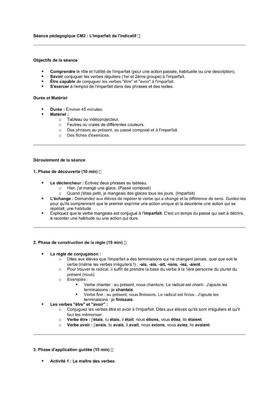 seance cm2 L’imparfait de l’indicatif