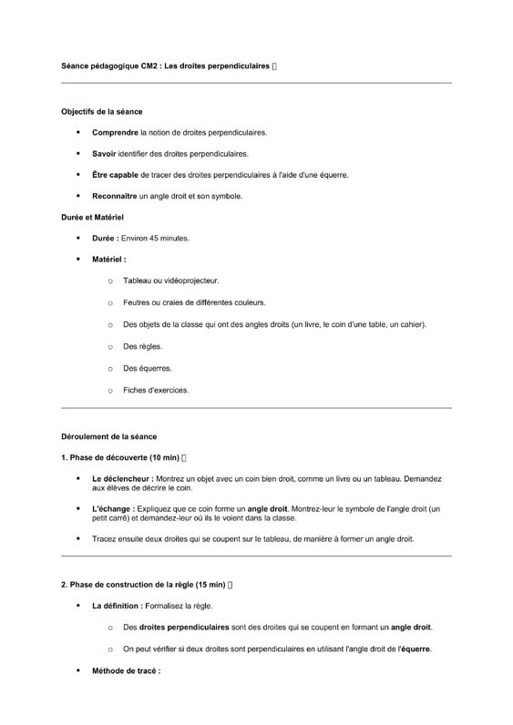 seance cm2 Les droites perpendiculaires