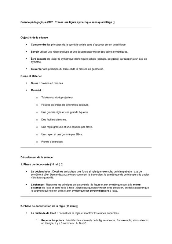 seance cm2 Tracer une figure symétrique sans quadrillage