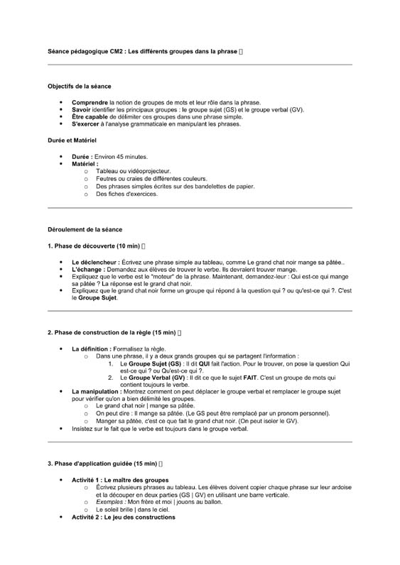 seance cm2 Les groupes dans la phrase