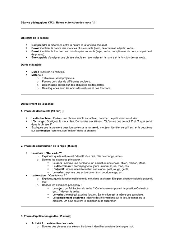 seance cm2 Nature et fonction des mots