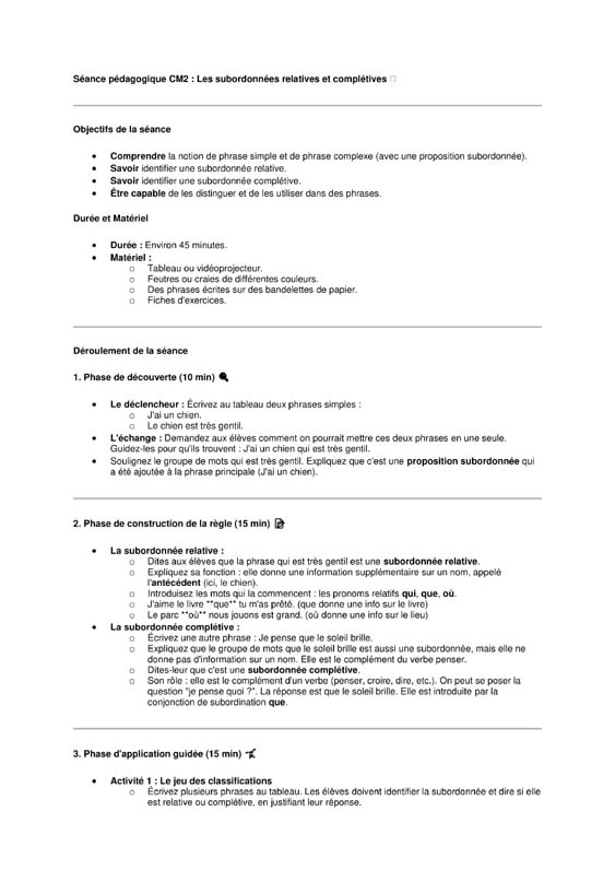 seance cm2 La subordonnée relative et supplétive
